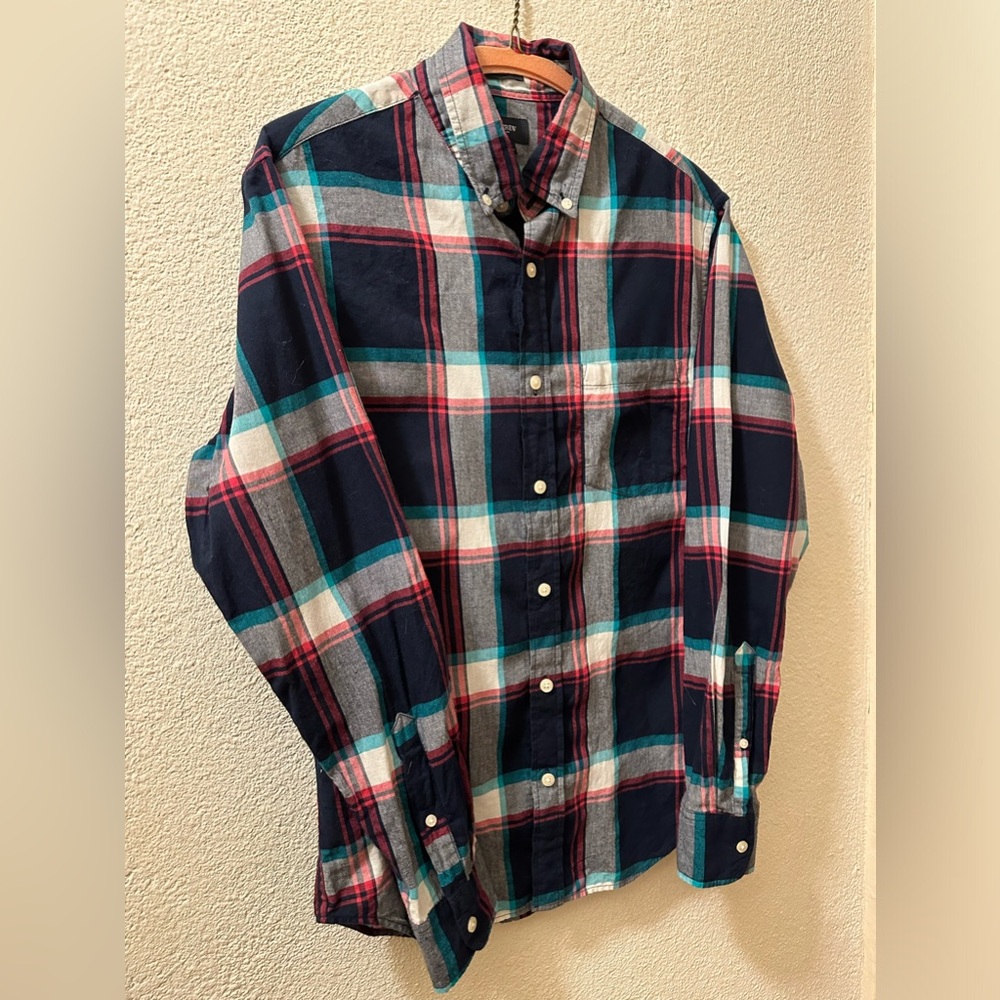 J. Crew Factory Shirt Men Cotton Plaid Slim  Long Sleeve Button Down Size S